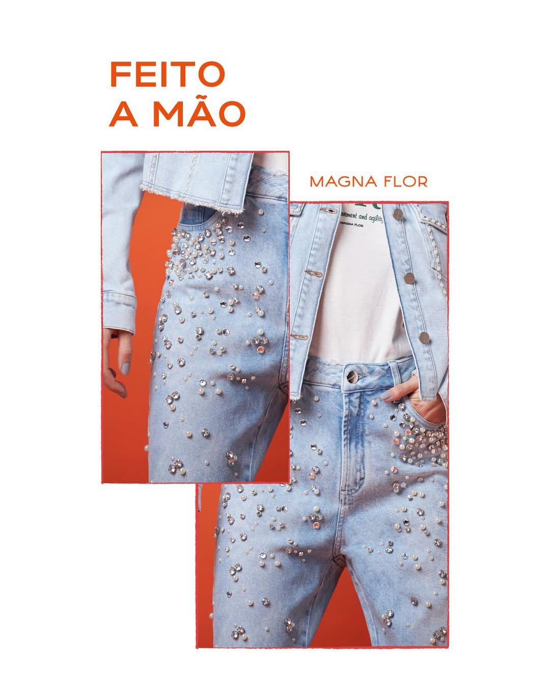 Feito à mão: jeans com pérolas e cristais